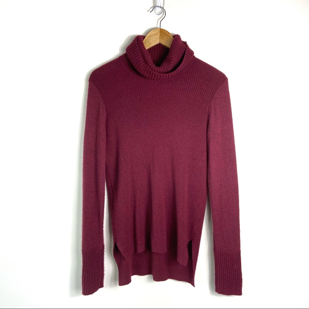 Veronica Beard Women Sweater Size L 100% Cashmere Turtleneck Burgundy Split Side